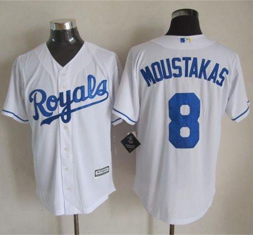 Royals #8 Mike Moustakas White New Cool Base Stitched MLB Jersey - Click Image to Close